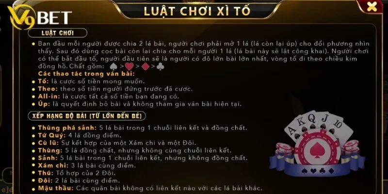 Luật chơi xì tố V9bet chi tiết newbie cần nắm chắc